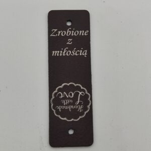 5x Metka z nitem - "Zrobione z miłością / Handmade with love"