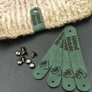 5 x Metka z nitem "Handmade" - szmaragd