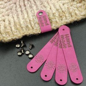 5 x Metka z nitem "Handmade" - ciemny róż